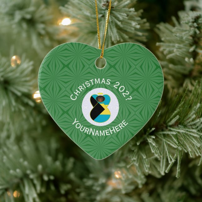 Ornamento De Cerâmica Bandeira de Natal do Anjo Negro das Bahamas Person (Árvore)