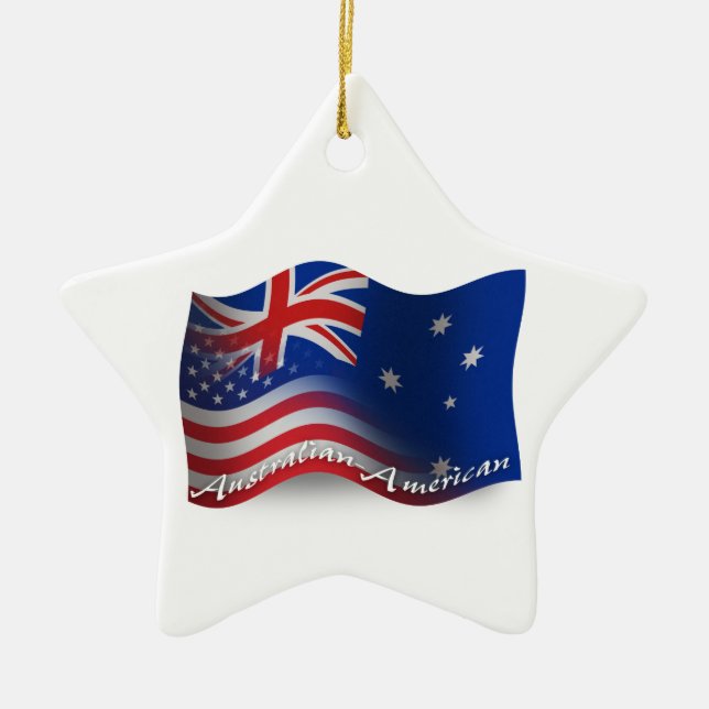 Ornamento De Cerâmica Bandeira de ondulação Australiano-Americana (Frente)