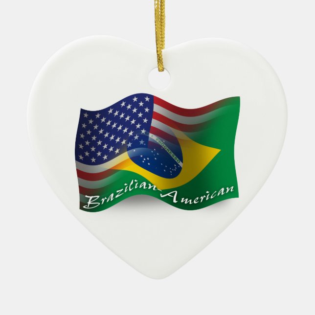 Ornamento De Cerâmica Bandeira de ondulação Brasileiro-Americana (Frente)