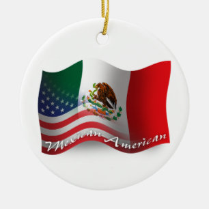 Ornamento De Cerâmica Bandeira de ondulação do méxico-americano