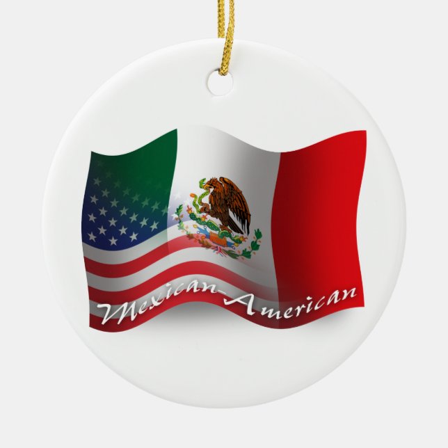 Ornamento De Cerâmica Bandeira de ondulação do méxico-americano (Frente)
