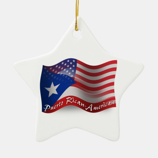 Ornamento De Cerâmica Bandeira de ondulação Rican-Americana de Puerto (Frente)