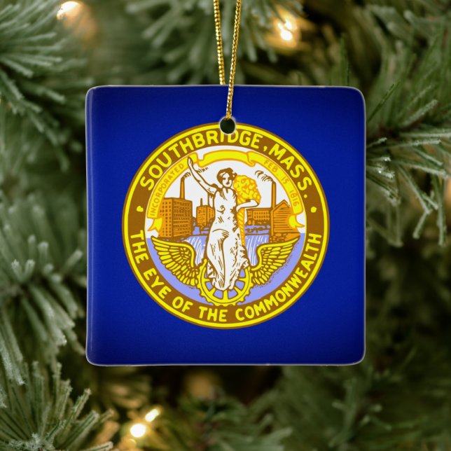 Ornamento De Cerâmica Bandeira de Southbridge, Massachusetts (Árvore)