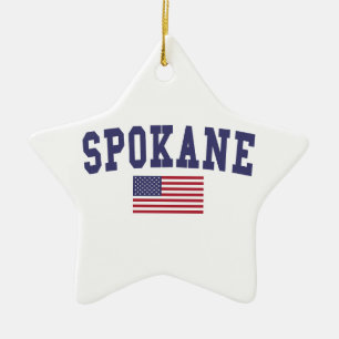 Ornamento De Cerâmica Bandeira de Spokane E.U.