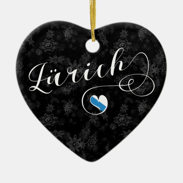 Ornamento De Cerâmica Bandeira de Zürich em Heart, Zurique, Suiça (Frente)