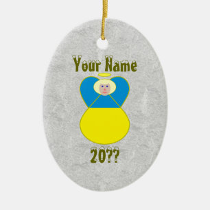 Ornamento De Cerâmica Bandeira do Anjo Ucraniano Personalizada Cabelo Lo