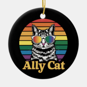 Ornamento De Cerâmica Bandeira do Arco-íris LGBT Gato Aliado Presente LG