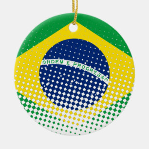 Ornamento De Cerâmica Bandeira Do Brasil Com Efeito De Meia-Tonalidade