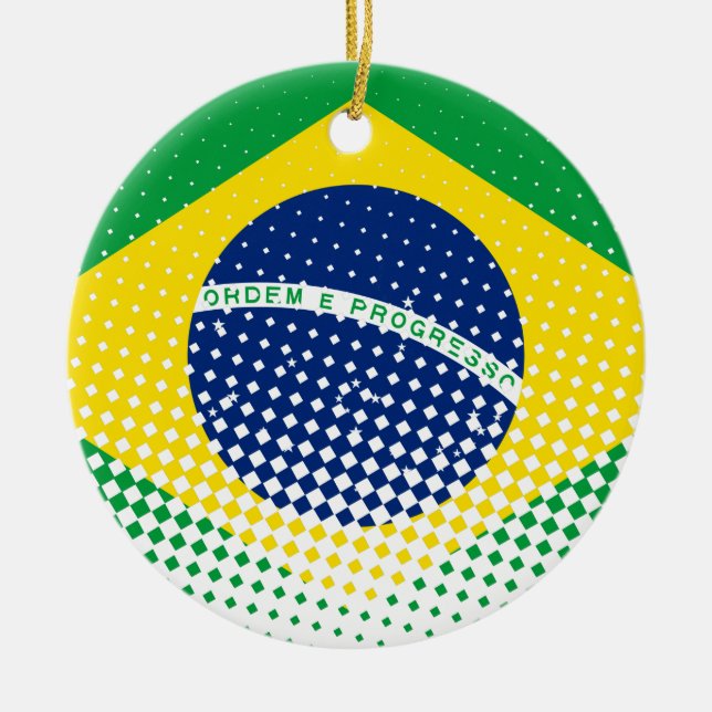 Ornamento De Cerâmica Bandeira Do Brasil Com Efeito De Meia-Tonalidade (Frente)