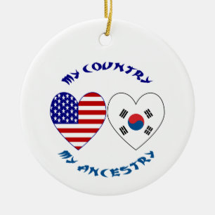 Ornamento De Cerâmica Bandeira do Coração da Coreia do Sul EUA Patrimôni