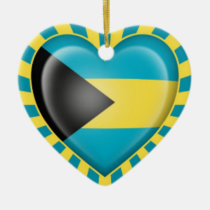 Ornamento De Cerâmica Bandeira do coração de Bahamas com raios de Sun