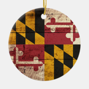 Ornamento De Cerâmica Bandeira do Estado de Maryland em Velha Textura de