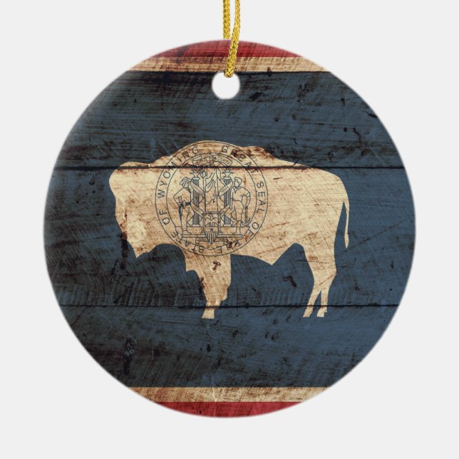 Ornamento De Cerâmica Bandeira do Estado do Wyoming no Velho Grão de Mad (Frente)