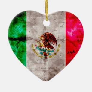 Ornamento De Cerâmica Bandeira do México Vintage Desgastada