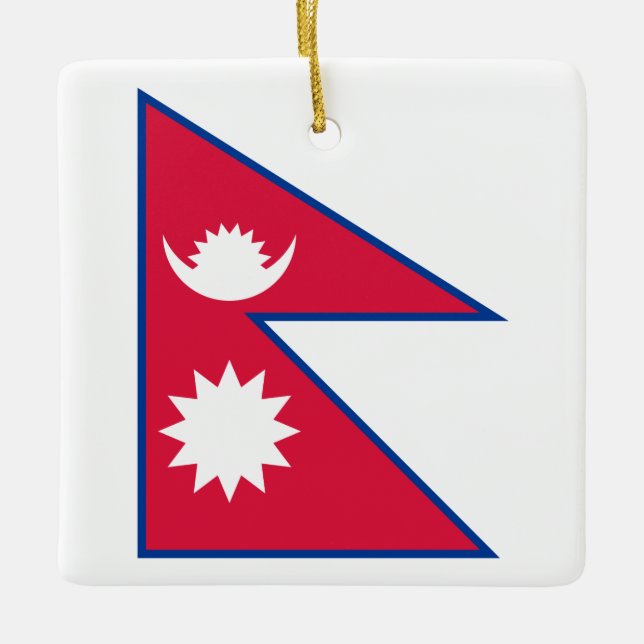 Ornamento De Cerâmica Bandeira do Nepal (Nepalês) (Frente)