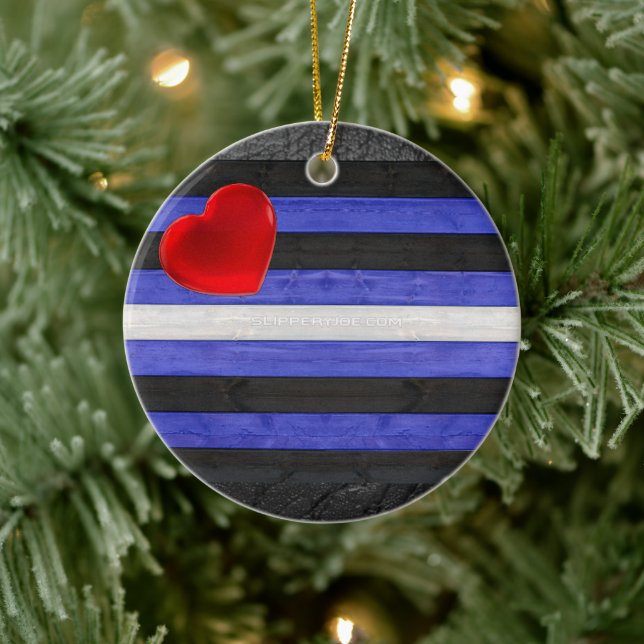 Ornamento De Cerâmica Bandeira do orgulho de couro de SlipperyJoe azul r (Árvore)