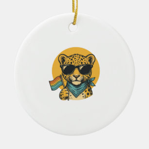 Ornamento De Cerâmica Bandeira do Orgulho do Leopardo Arco-íris Design V