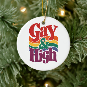 Ornamento De Cerâmica Bandeira do Orgulho LGBTQ Retro Gay e Alto