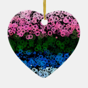 Ornamento De Cerâmica Bandeira do Orgulho Omniromântico Floral Fofo Retr