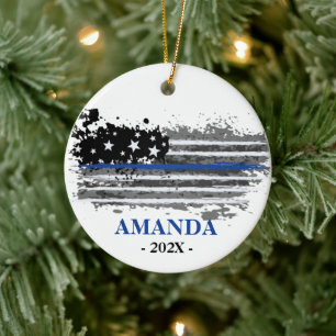 Ornamento De Cerâmica Bandeira do Serviço de Polícia e natal fotográf