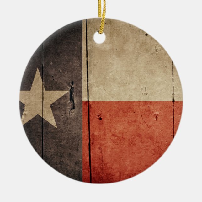 Ornamento De Cerâmica Bandeira do Texas de madeira robusta (Frente)