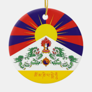 Ornamento De Cerâmica Bandeira do Tibete e da Neve, mantra-