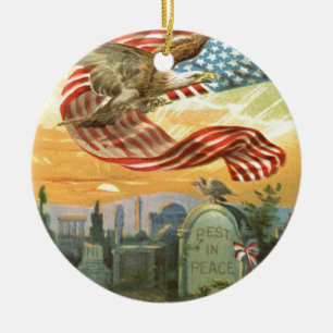 Ornamento De Cerâmica Bandeira dos EUA Águia-Careca Cemitério Lápide Cor