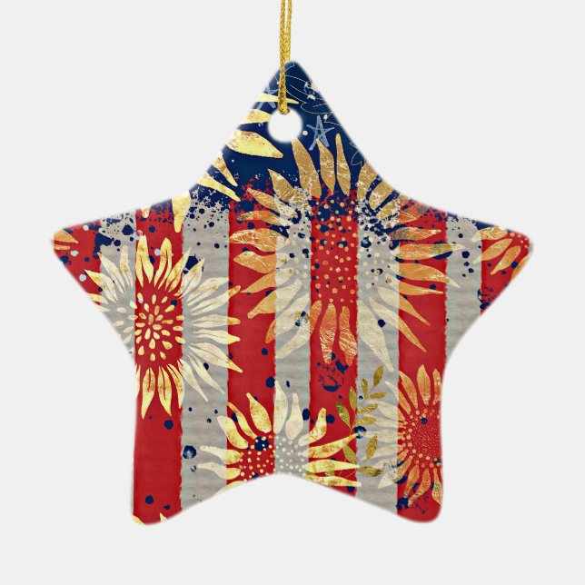 Ornamento De Cerâmica Bandeira e girassóis (Frente)