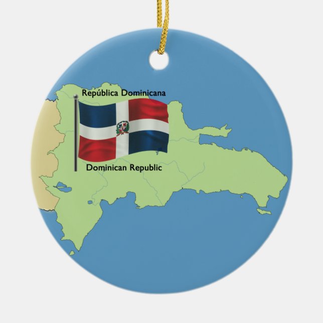 Ornamento De Cerâmica Bandeira e mapa da República Dominicana (Frente)