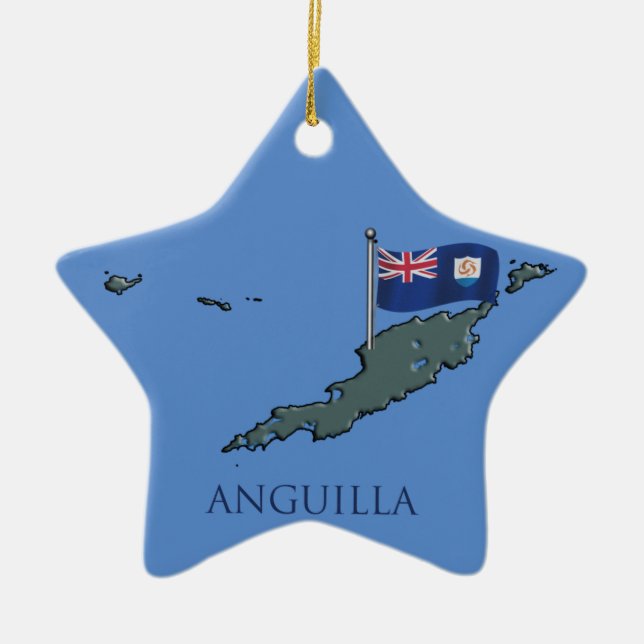 Ornamento De Cerâmica Bandeira e mapa de Anguilla (Frente)