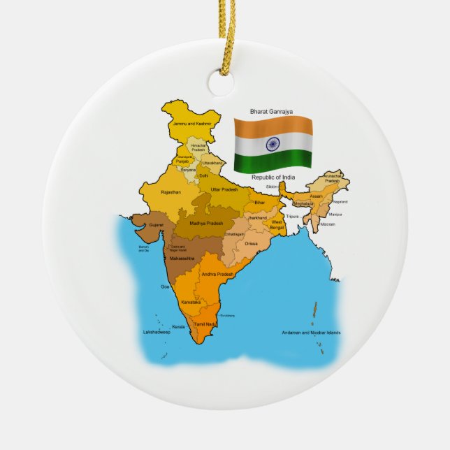 Ornamento De Cerâmica Bandeira e mapa de India (Frente)