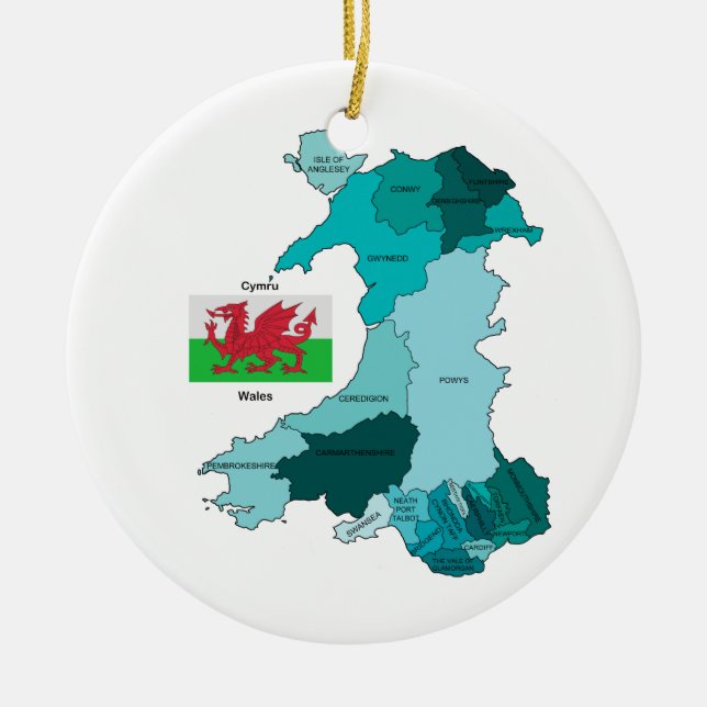 Ornamento De Cerâmica Bandeira e mapa de Wales (Frente)