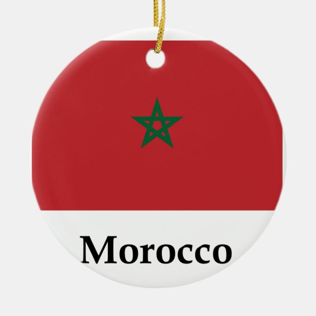 Ornamento De Cerâmica Bandeira e nome de Marrocos (Frente)