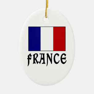 Ornamento De Cerâmica Bandeira e Palavra da França Preta
