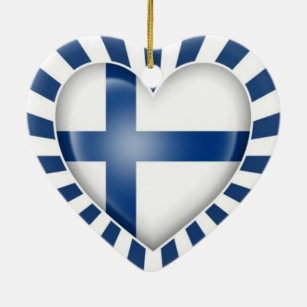Ornamento De Cerâmica Bandeira finlandesa do coração com explosão da
