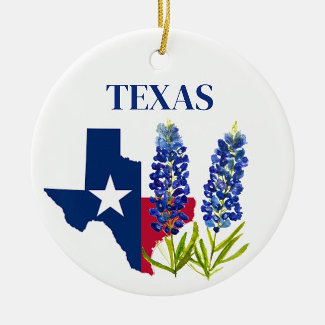 Ornamento De Cerâmica Bandeira Floral de Texano Bluebonnets Texas Fllowe (Frente)