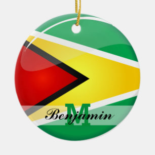 Ornamento De Cerâmica Bandeira guianesa redonda lustrosa