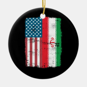 Ornamento De Cerâmica Bandeira Iraniana-Americana - RAIAS IRANIANAS