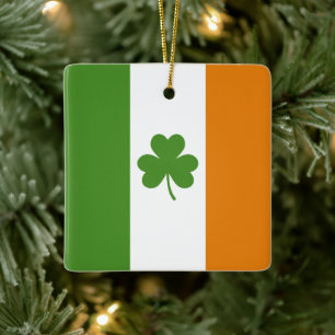 Ornamento De Cerâmica Bandeira Irlandesa Dia de São Patrício com Shamroc