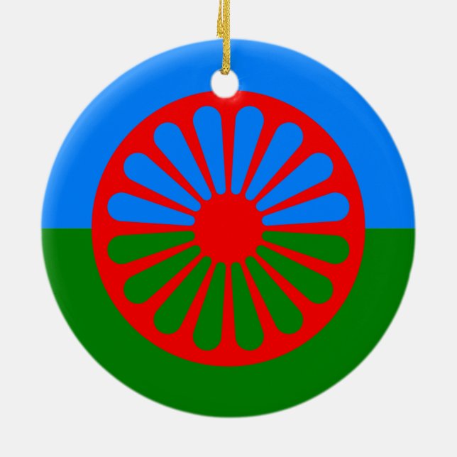 Ornamento De Cerâmica Bandeira oficial do cigano do Romani (Traseira)