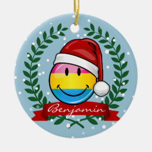 Ornamento De Cerâmica Bandeira Pansexual do orgulho do estilo do Natal