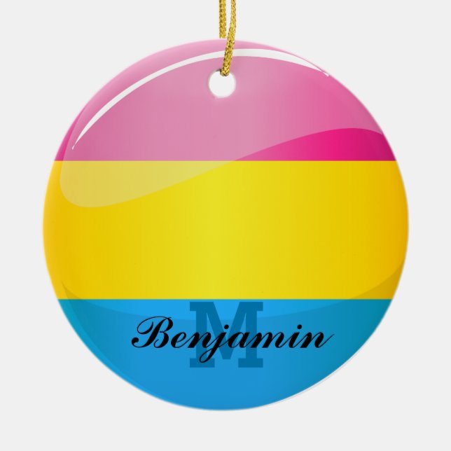 Ornamento De Cerâmica Bandeira Pansexual redonda lustrosa do orgulho (Frente)