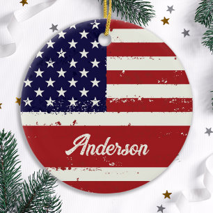 Ornamento De Cerâmica Bandeira Patriótica Americana Incomodada