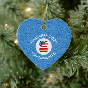 Ornamento De Cerâmica Bandeira Personalizada do Hanukkah do Anjo Negro d