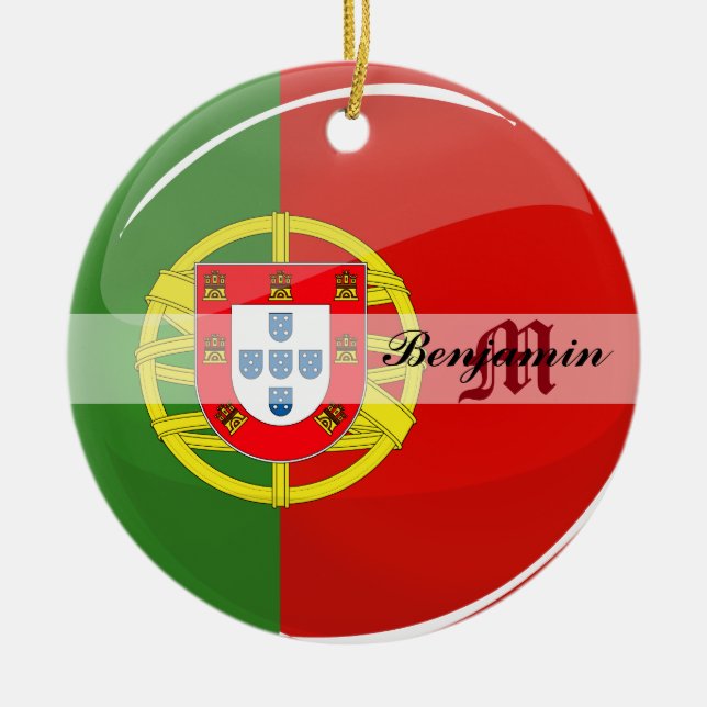 Ornamento De Cerâmica Bandeira portuguesa redonda (Frente)