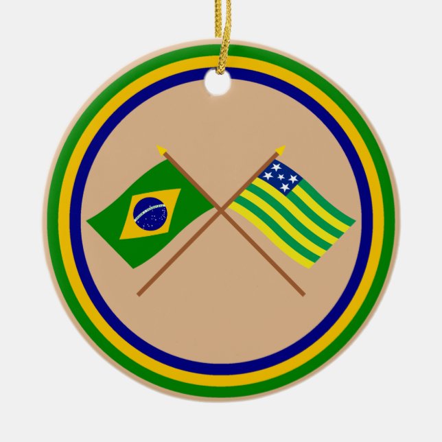 Ornamento De Cerâmica Bandeiras cruzadas de Brasil e de Goiás (Frente)