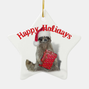 Ornamento De Cerâmica Bandit Raccoon de Natal com Presente