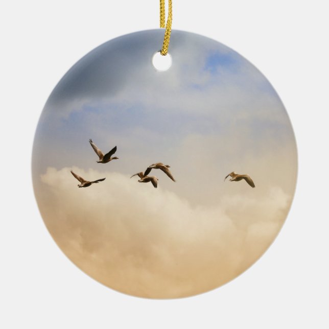 Ornamento De Cerâmica Bando de Aves em Voo (Frente)