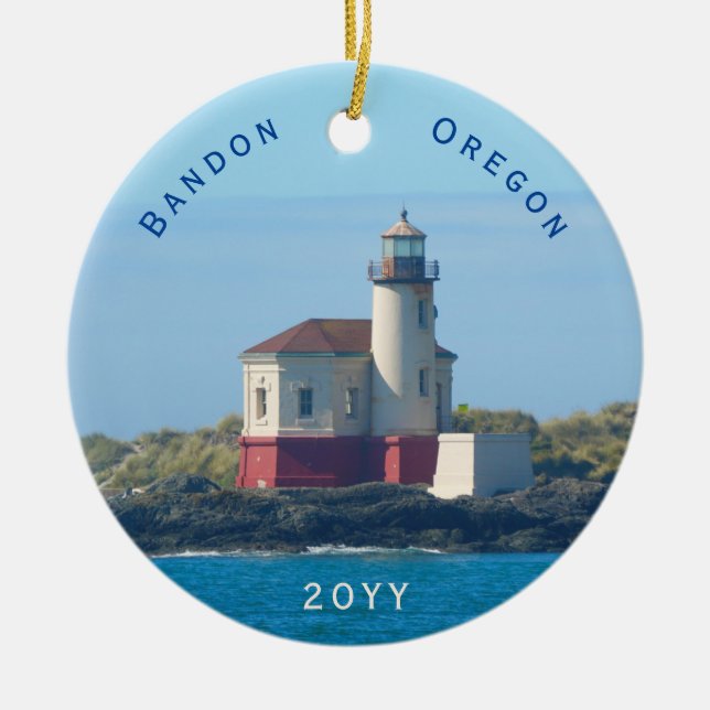 Ornamento De Cerâmica Bandon Lighthouse Oregon Dated Christmas (Frente)