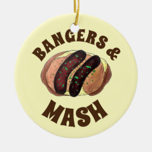 Ornamento De Cerâmica Bangers and Mash Sausage Potatoes British UK Food